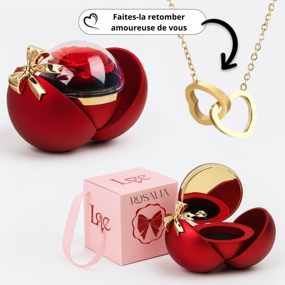 Coffret Émotion – Rose Éternelle & Collier Double Cœur