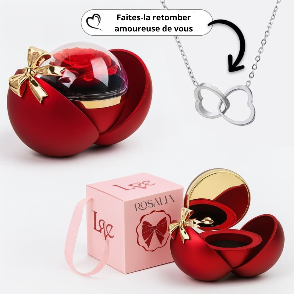 Coffret Émotion – Rose Éternelle & Collier Double Cœur