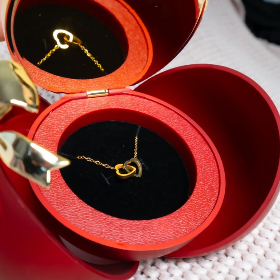 Coffret Émotion – Rose Éternelle & Collier Double Cœur